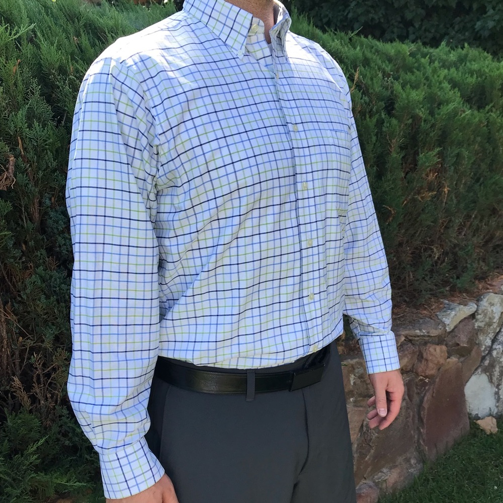 CHAPS Oxford Long Sleeve Dress Shirt 16-16.5 34/35 White, blue, green ch…